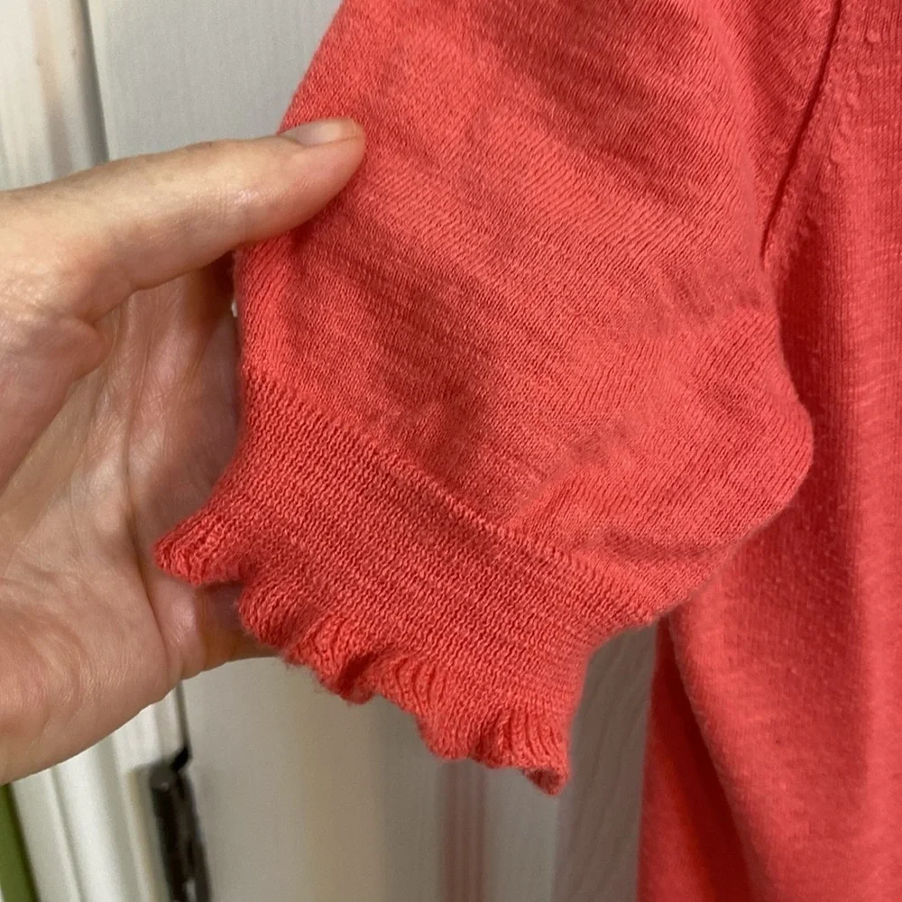 Banana Republic Coral Pink Short Ruffle Sleeve Cardigan Cotton Womens Size Small - Picture 3 of 7
